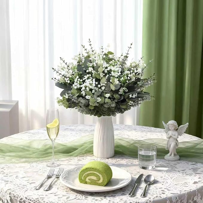 120 Pcs Mixed Artificial Eucalyptus Leaves Stems Bulk,Baby Breath Artificial Flowers Bulk with Eucalyptus Leaves Greenery Stems for DIY Bouquets Wedding Floral Home Decor (Green-120pcs)