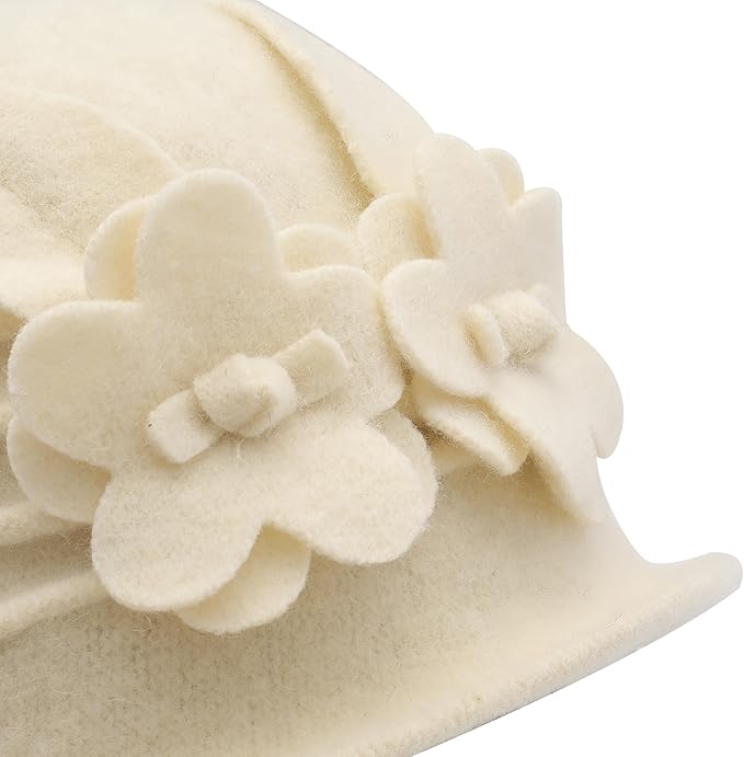 ZLYC Women Wool Cloche Bucket Hat 1920s Vintage Dress Winter Hats with Flower Accent