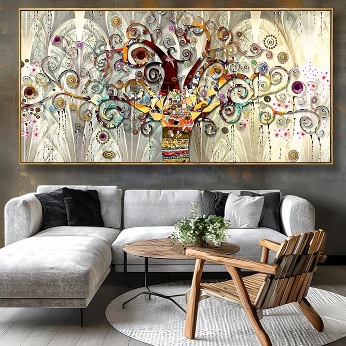 Wall Art Abstract Art Paintings Tree of Life Posters Prints Landscape Picture Colorful Modern Canvas Painting for Living Room Bedroom Office Large Decor 24"x48" with Frame