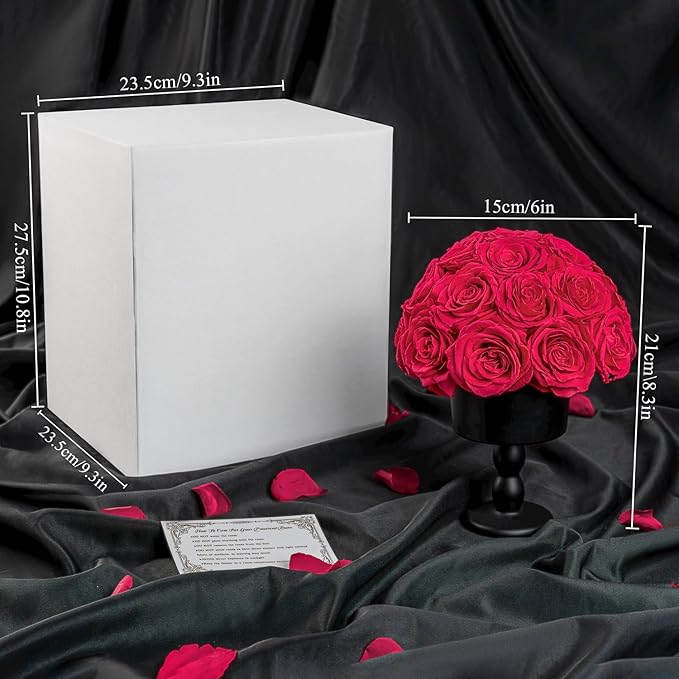 Eternal Rose Dome with Vintage Pedestal, 23 Forever Preserved Roses Arrangement for Home Decoration, Ideal Gift for Christmas,Valentine's Day, Mother's Day, Birthdays-Hot pink