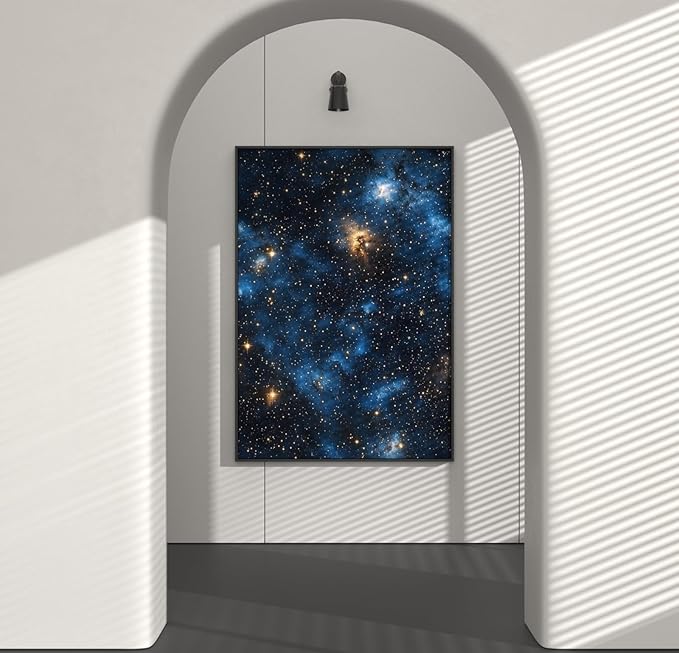 Blue Starry Peel and Stick Removable Black Sky Contact Paper 17.5" x 118", Gold Star Modern Wallpaper Mural Waterproof Self Adhesive for Wall Bedroom Bathroom Kitchen Cabinet Room Decor
