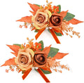 Serwalin Set of 2 Boutonniere for Men, 6-7 Inch Corsage Groom and Best Man Boutonnieres for Wedding Prom Ceremony Anniversary Party Cake Topper (Orange)