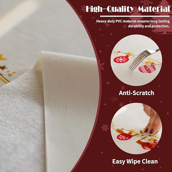 Christmas Rectangle Table Cloth,100% Waterproof Tablecloth,Christmas Decorations for Home, Vinyl Tablecloth Plastic Table Cover for Party，Picnic,Dining,Outdoor 54" x 102",Merry Ribbon