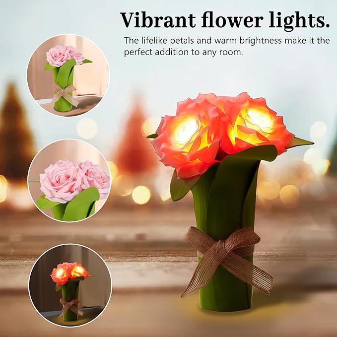 Pink Rose Night Light Gifts for Womens, Christmas Day Gifts for Mom Women Wife Friends Her Christmas Anniversary Birthday Gift, Perfect Ideal for Bedroom Ambiance Coffee Shop