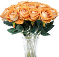 SITUMEIZI 15PCS Artificial Roses Silk Flowers Fake Roses Realistic Bouquet Long Stem with Gift Box for Mother's Gift Day Home Party Wedding Decorations(Gold)
