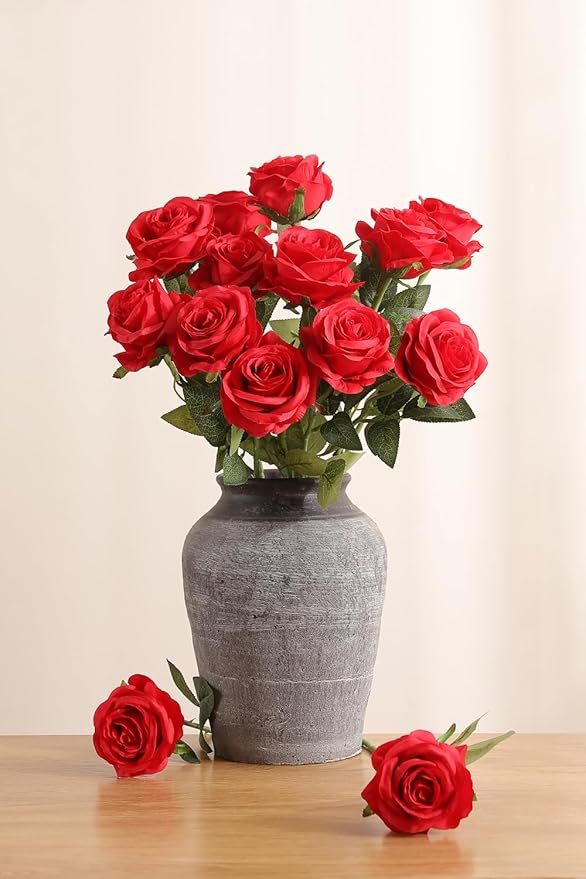 Luyue 10PCS Artificial Roses Flower with Stems Slik Fake Flowers Bouquet Realistic Long Stem Faux Rose for Valentines Day Wedding Home Decor