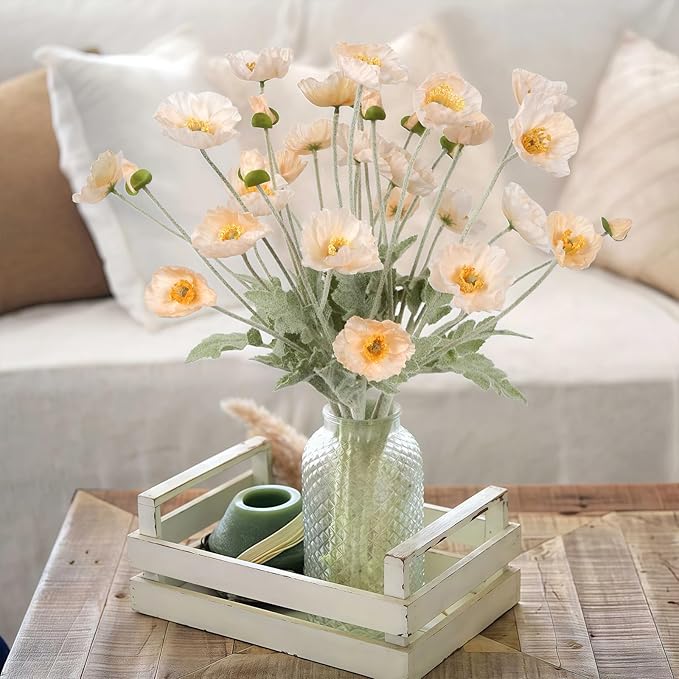 8PCS Champagne Artificial Poppy Flowers 22.8" Fake Silk Poppies Flowers with Stems for Wedding Party Table Centerpiece Home Decor(Champagne)