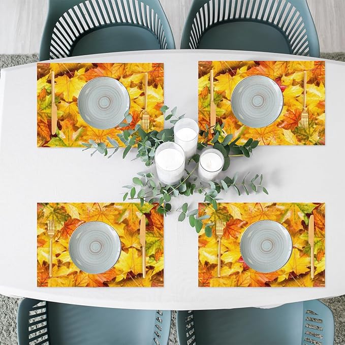 Autumn Maple Leaf Fall Placemats Set of 1 PVC Vinyl Non Slip Table Mats Heat Resistant Place Mats Washable Wipeable Dining Table Mat for Kitchen Decor Party Indoor Outdoor Decorative Gift