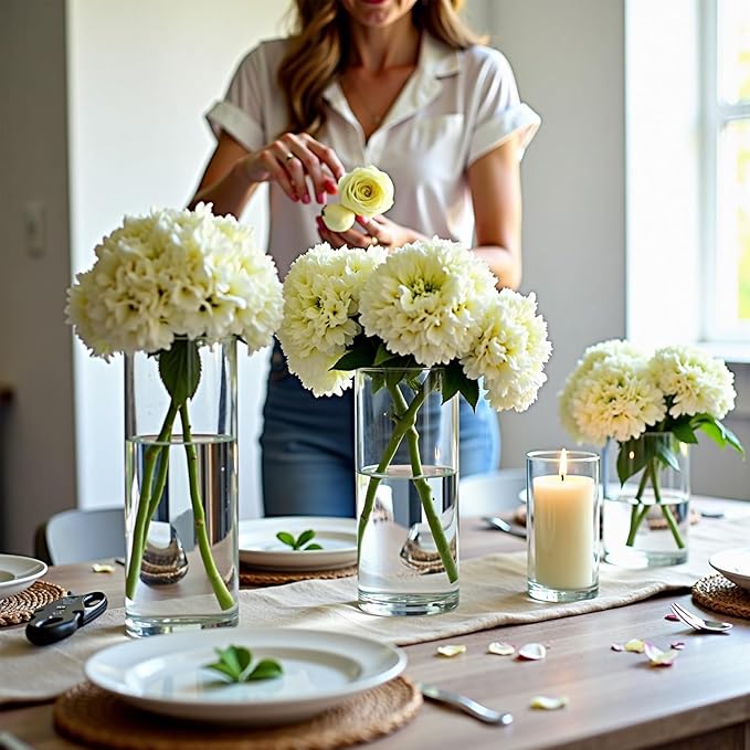 4 Clear Glass Cylinder Vases for Centerpieces - Different Sizes Floating Candle Vases Holder -4", 6", 8",10" Hight Perfect for Weddings and Events