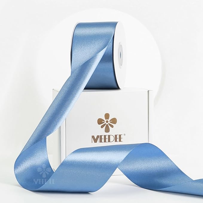 MEEDEE Smoke Blue Satin Ribbon 2 Inch Dusty Blue Ribbon Lux Double Faced Ribbons by 25 Yards Silk Satin Ribbons for Gift Wrapping, Weddings, Flower Bouquet, Holiday Decorating