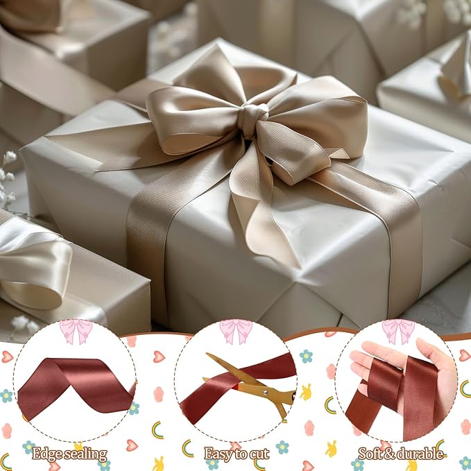 40 Rolls Satin Ribbons Colorful Fabric Ribbons Assorted Solid Rainbow for Gift Wrapping Bows Crafts DIY Bouquet Christmas Wedding Shower Decor(1.57'' Wide,200 Yd Long,Multicolor)