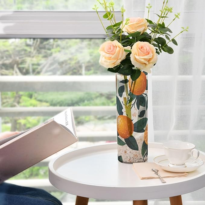 Flower Vase Clear Plastic Cylinder Vases Decor for Centerpieces Home Storage Office Weddings Oranges Fruit and Floral 11.8 x 3.9 in