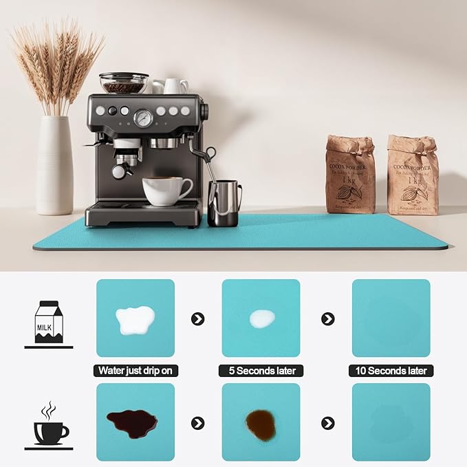 Dish Drying Mat for Kitchen Counter | Coffee Bar Mat for Countertops | Heat Resistant Drainer Mat with Non-slip Rubber Backed | Hide Stain Kitchen Absorbent Draining Mat | Turquoise 16"x18"