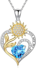 Iefil Christmas Gifts for Women Wife - Sunflower Birthstone Necklace for Women, Anniversary Birthday Gifts 925 Sterling Silver Heart Pendant You Are My Sunshine Jewelry for Girlfriend Mom Daughter
