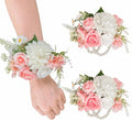 TINGE TIME Set of 2 Peach Pink Wrist Corsage Bracelets Pearl Wristlet Band Bridesmaid Bracelet for Wedding Ceremony Bridal Shower Wedding Artificial Flower Prom (Peach Pink)