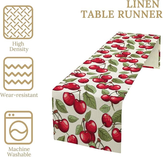 Cherry Table Runner,Spring Summer Fruit Tropical Birthday Party Decorations Dining Room Home Kitchen Table Decor 13 x 90Inch