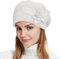 Flower Women Beret, Double Layer Thickened Winter Knitted Beanie Beret Hat, Stylish French Dress Beret Hats for Women