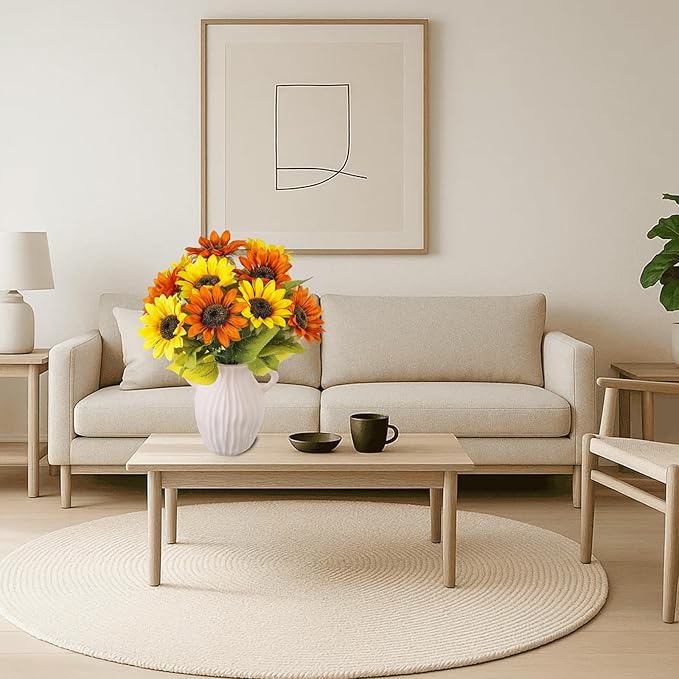 10 Pack Sunflowers Artificial Flowers - Realistic Fake Sunflowers for Home Decor, UV Resistant Silk Flowers for Wedding Centerpieces Farmhouse Office Outdoor Decoration (5 Yellow & 5 Orange)