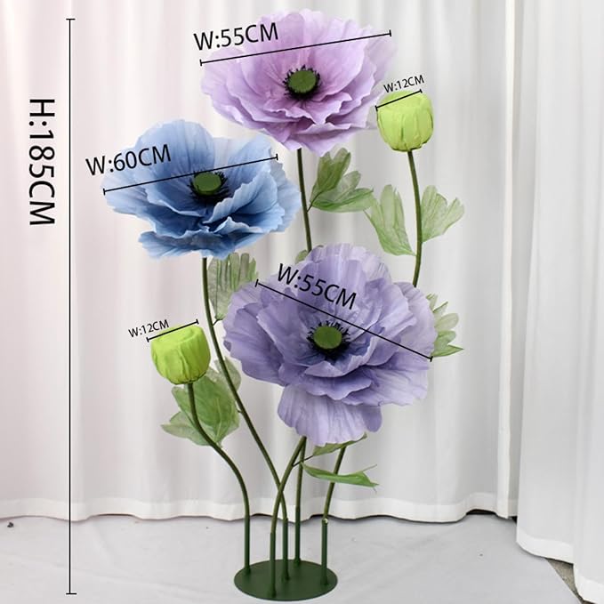 Giant Artificial Flowers 5Pack Fake Flowers for Decoration, Fabric Poppy Flower for Wedding Birthday Easter Party Mother's Day Banquet Photography Props Garden Shop Window Display Decor(Dark Colorful)