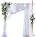 Ling's moment Deluxe Wedding Arch Flowers with Sheer Drapes Kit - Artificial Pruple and Sage Floral Arrangements for Ceremony Backdrop, Arbor Decor, 5-Piece Set (2 Flower Stems + 3 Hanging Drapes)