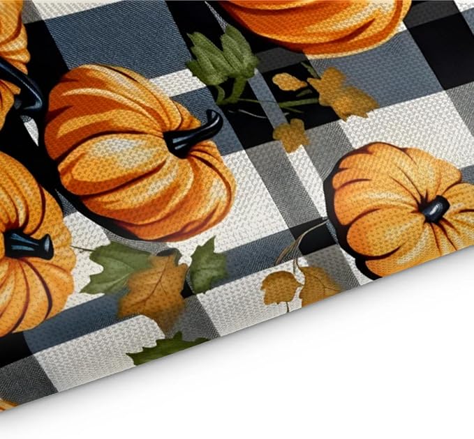 Halloween Pumpkin Placemats, Place Mats Set of 4, Heat Resistant Place Mats, Washable Table Mats for Dining Table, Non-Slip Stain Resistant Kitchen Table Placemats, Black Buffalo Plaid