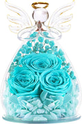 Beferr Christmas Birthday Gifts for Women, Mom Gifts for Christmas Fresh Flowers for Delivery Prime Forever Preserved Rose in Glass Angel Figurine Xmas Gifts for Grandma Wife Sister Her, TBlue