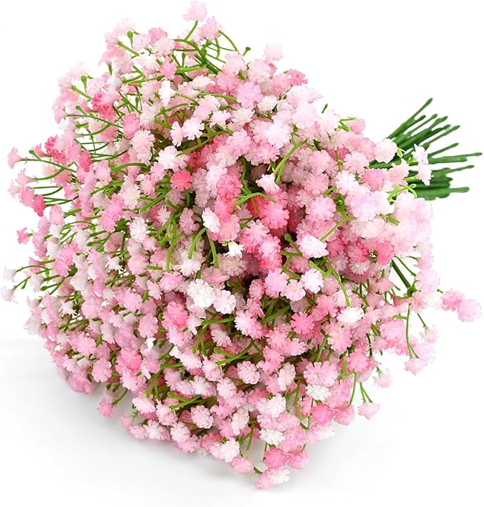 Babys Breath Artificial Flowers, 24Pcs Fake Baby Breath Flowers Artificial Bulk Faux Gypsophila Real Touch Flowers for Wedding DIY Bouquet Arrangement Party Home Garden Decor, Pink