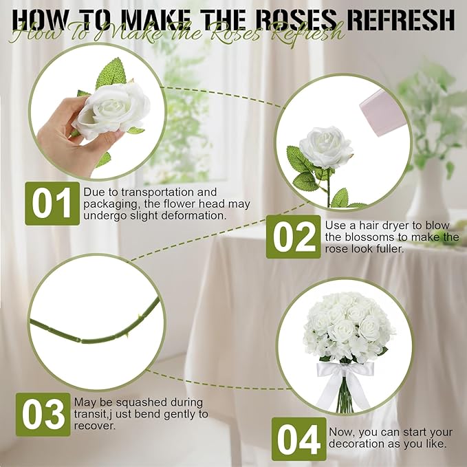 Havawish 60 Pcs Artificial Roses Fake Hydrangea Flowers with Stems, 30 Artificial Hydrangea 30 Fake Roses, Bridal Bouquet Realistic Faux White Flower Bulk for Wedding Garden Decorations