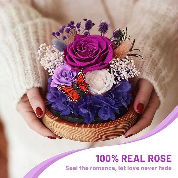 Real Preserved Flowers with LED Lights, Forever Eternal Roses Box, Gifts for Women, Mom, Wife, Girlfriend, Birthday Christmas Day & All Occasions, Home Decor