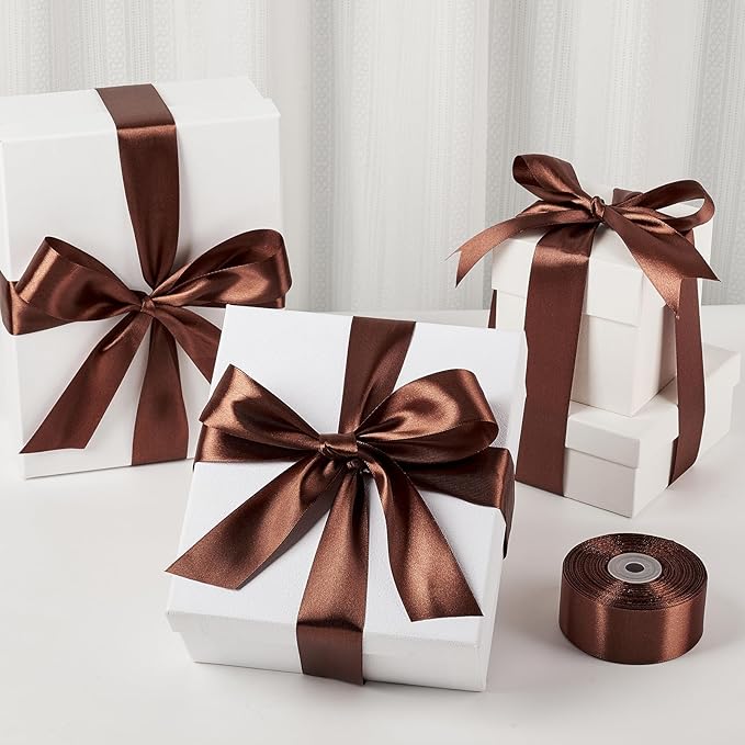 1-1/2 Inch Wide Brown Satin Ribbon, 50 Yards Solid Polyester Fabric Ribbon for Roses Making, Gift Wrapping, Christmas, Wedding Decorations, Crafts, Bows