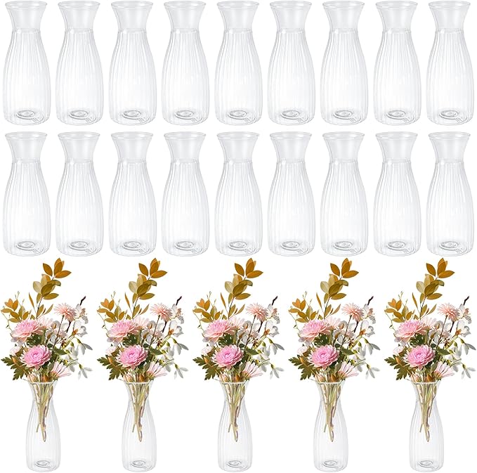 24 Pack Plastic Vase Bulk, Small Clear Flower Vase, Plastic Vases for Flowers, Crystal Bud Vases for Centerpieces, Wedding, Home Table Decorations, Formal Dinners