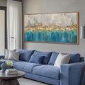 Arjun Framed Abstract Wall Art for Living Room Gold Blue Textured Extra Large Canvas Art Wall Decor Bedroom Painting, Modern Picture Grey Mountain Artwork Home Office Wall Decoration, 58"x29"