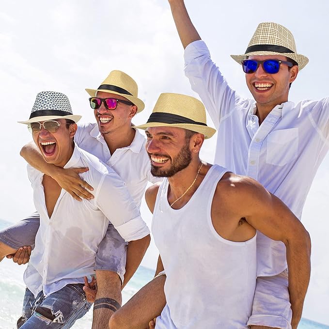 FADACHY Summer Straw Fedora Hat Short Brim Panama Sun Hat Trilby Beach Hat for Men & Women