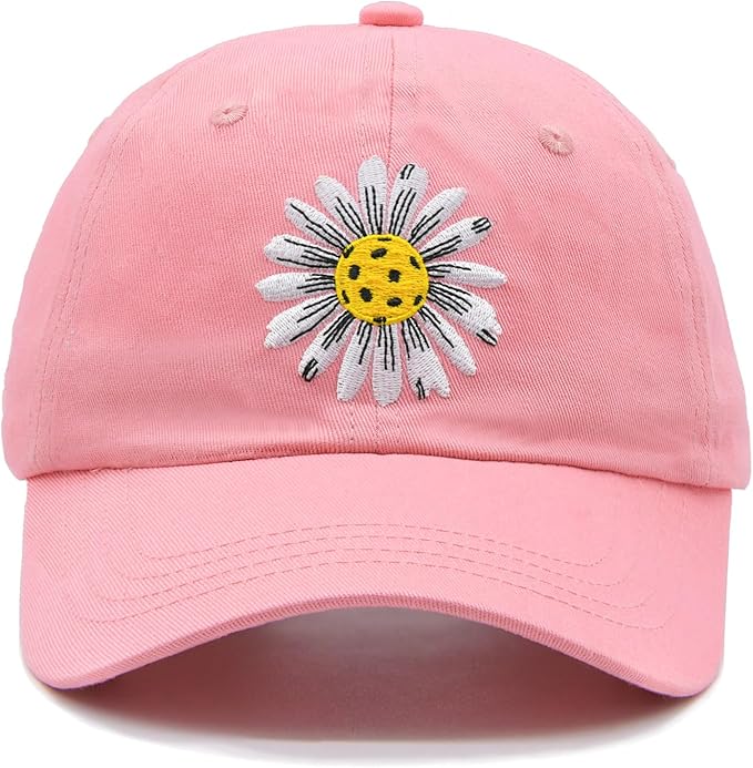 Waldeal Pickleball Hat for Women, Ajustable Embroidered Daisy Washed Denim Baseball Cap