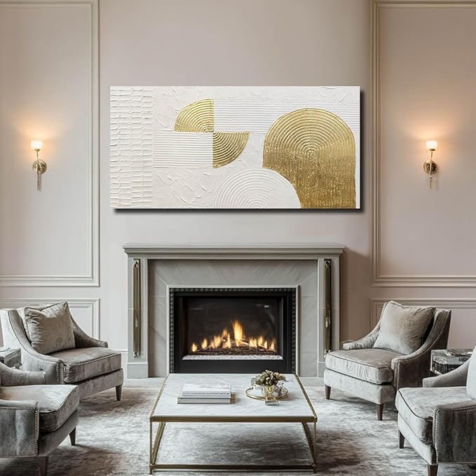VAYIMDH Large Canvas Wall Art for Living Room Gold Wall Decor White Paintings Abstract Pictures Hand Drawn Arts for Office Hotel 29"x58"