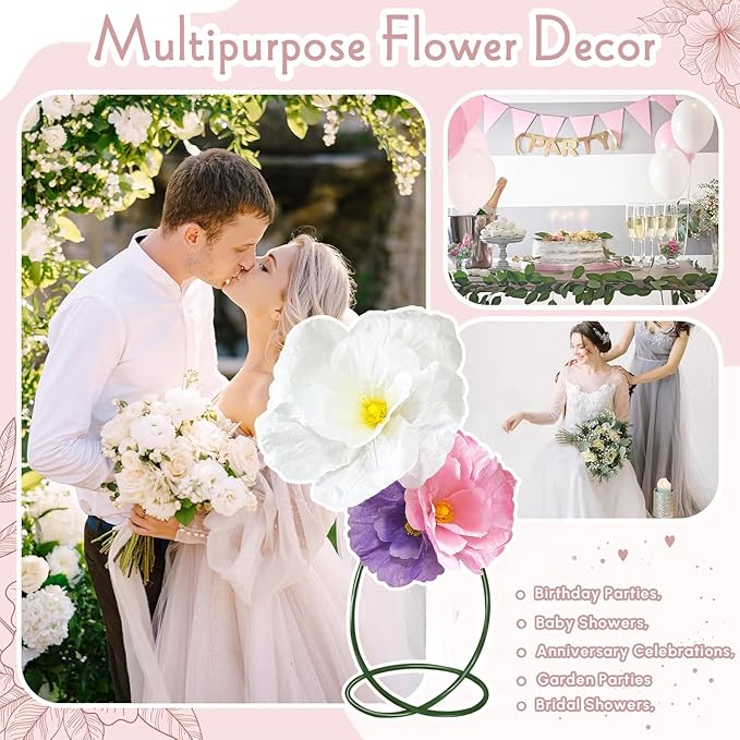 Giant Paper Flowers Decorations for Wall, 3Pack Large Fake Artificial Flower for Decoration, Waterproof Colorfast for Wall Room Decoration Bridal Shower Baby Shower Wedding Decor (Purple Pink White)