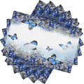 Blue Butterfly Flowers Placemats Set of 6,Spring Summer Flower Place Mats Washable for Kitchen Dining Table Heat Resistant Decorative Colth Table Mats 6 PCS, Style-3