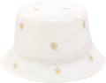 Flower Reversible Bucket Hat Cotton Summer Travel Beach Sun Hats Emboridery for Women Men