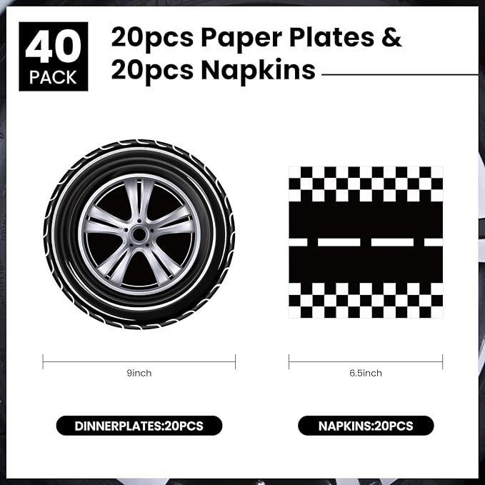 40 Pcs Race Car Plates and Napkins Party Supplies, Race Car Birthday Party Decorations Tableware Set Disposable Paper Plates and Napkins For Kids Boys Birthday Baby Shower Serves 20