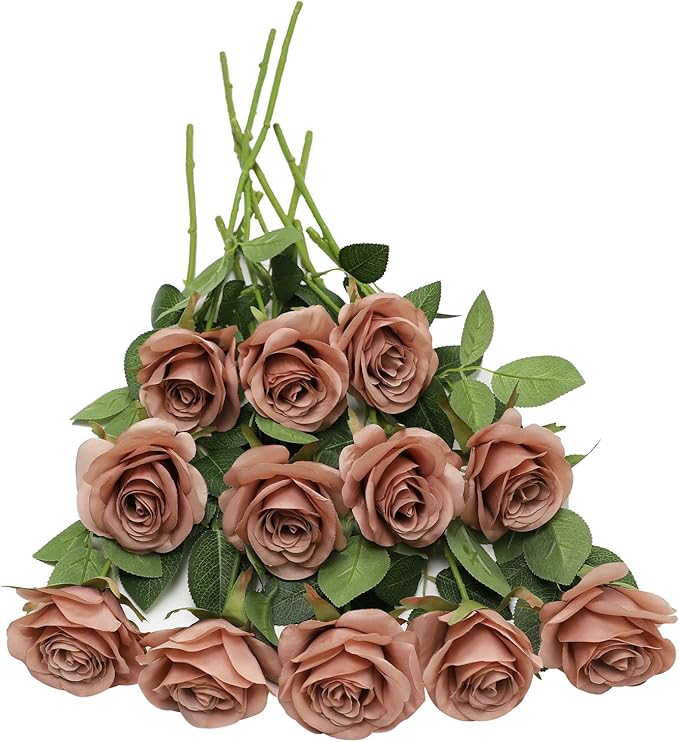 Artificial Rose Flower Artificial Flowers Flower with Long Stem Silk Roses Bouquet for Wedding Bridal Shower Party Home Decoration (Dusty Rose, 50 Pcs)
