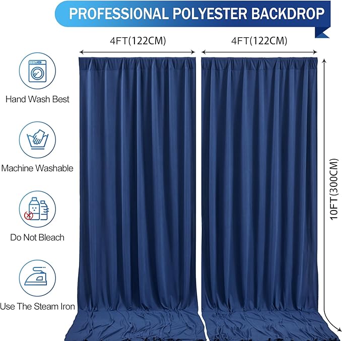 Navy Blue Backdrop Curtains-Wrinkle-Free Navy Blue Curtains Polyester Photography Drapes Wedding Background for Baby Shower Birthday Graduation Party Decorations - 8 X10FT