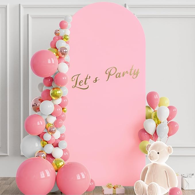 Wokceer 6FT Wedding Arch Cover Spandex Fitted Wedding Arch Stand Covers Round Top Chiara Arch Backdrop Cover for Birthday Party Ceremony Banquet Decoration Pink
