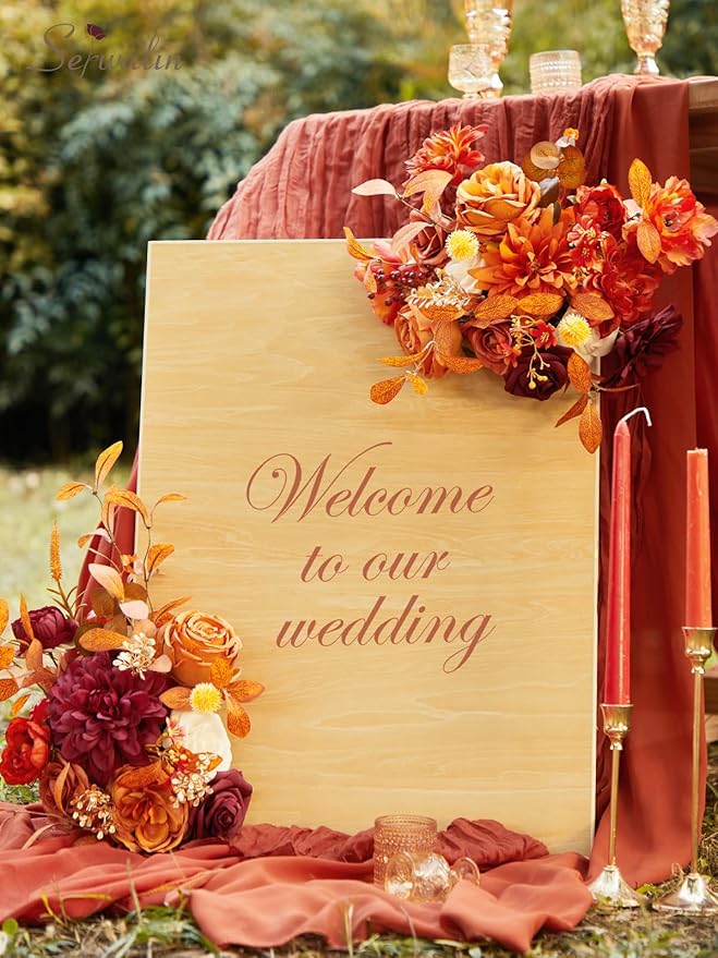 Serwalin Artificial Flowers Orange Burgundy Fall Fake Flowers for DIY Table Centerpieces for Wedding Bouquets Centerpieces Arrangements Silk Flowers Party Baby Shower Home Decorations