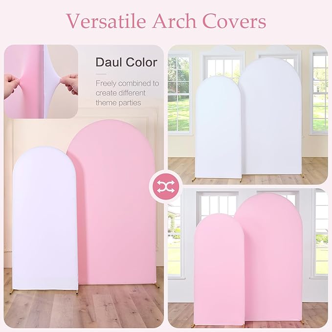 White Pink Arch Backdrop Cover Set of 2-7.2ft 6ft Dual Color Wedding Arch Cover-Wrinkle Free Stretchy Spandex Fitted Chiara Arch Stand Cover for Birthday Party Baby Shower Photo Photography