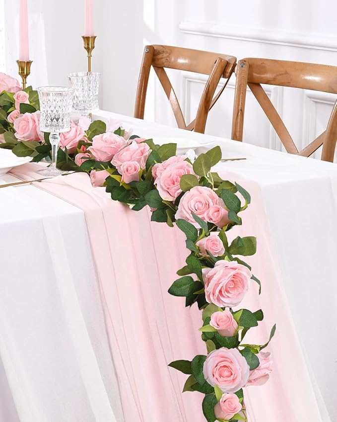 4 Pcs Flower Garland, 26.4 Ft Pink Floral Garland Fake Flowers for Wedding Arch Party Wall Garden Room Decor