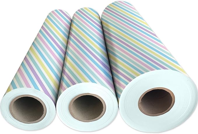 Jillson Roberts Bulk Gift Wrap, Everyday Gift Wrapping Supplies, Pastel Stripe, 1/4 Ream 208 feet x 24 inches