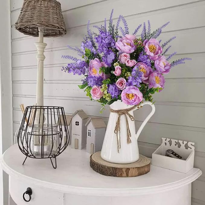 HUAESIN Artificial Flowers Silk Rose Peony Bouquets Purple Flowers Artificial Bouquet Silk Flower Arrangements for Home Table Centerpieces Wedding Indoor Outdoor Decorations