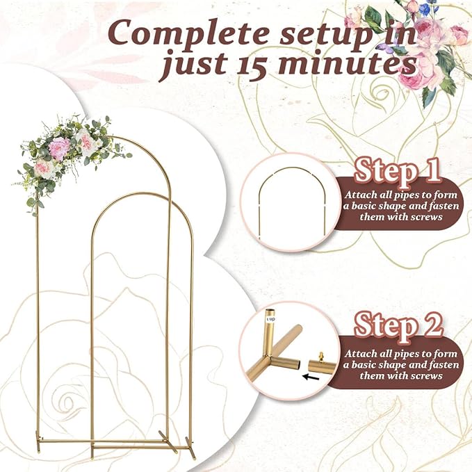 Arch Backdrop Stand for Party,5 FT,6 FT Metal Balloon Arch Stand,Gold Wedding Arch Stand for Birthday Ceremony,Baby Shower,Graduation Decoration