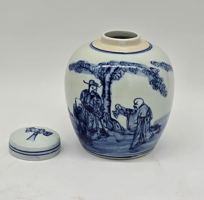 Retro Antique Like Style Blue and White Porcelain ancients Ceramic Covered Jar Vase, Ginger Jar,China Ming Style, Jingdezhen (LJ8)
