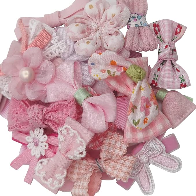 Chenkou Craft Mix Bulk Pink Random 20pcs Fabric Ribbon Flowers Bows Craft Wedding Ornament Appliques (Pink)